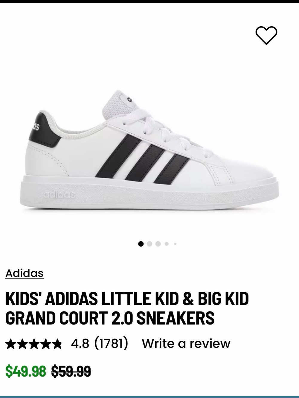 adidas Kids Grand Court 2.0 Sneakers - White & Black
